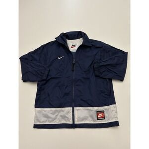 Vintage Nike Jacket Boys Small 8 Navy White Windbreaker Full Zip Swoosh 90s